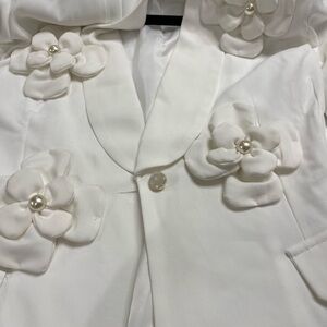 Alice Blue White Floral Blazer with Pearl Accents
